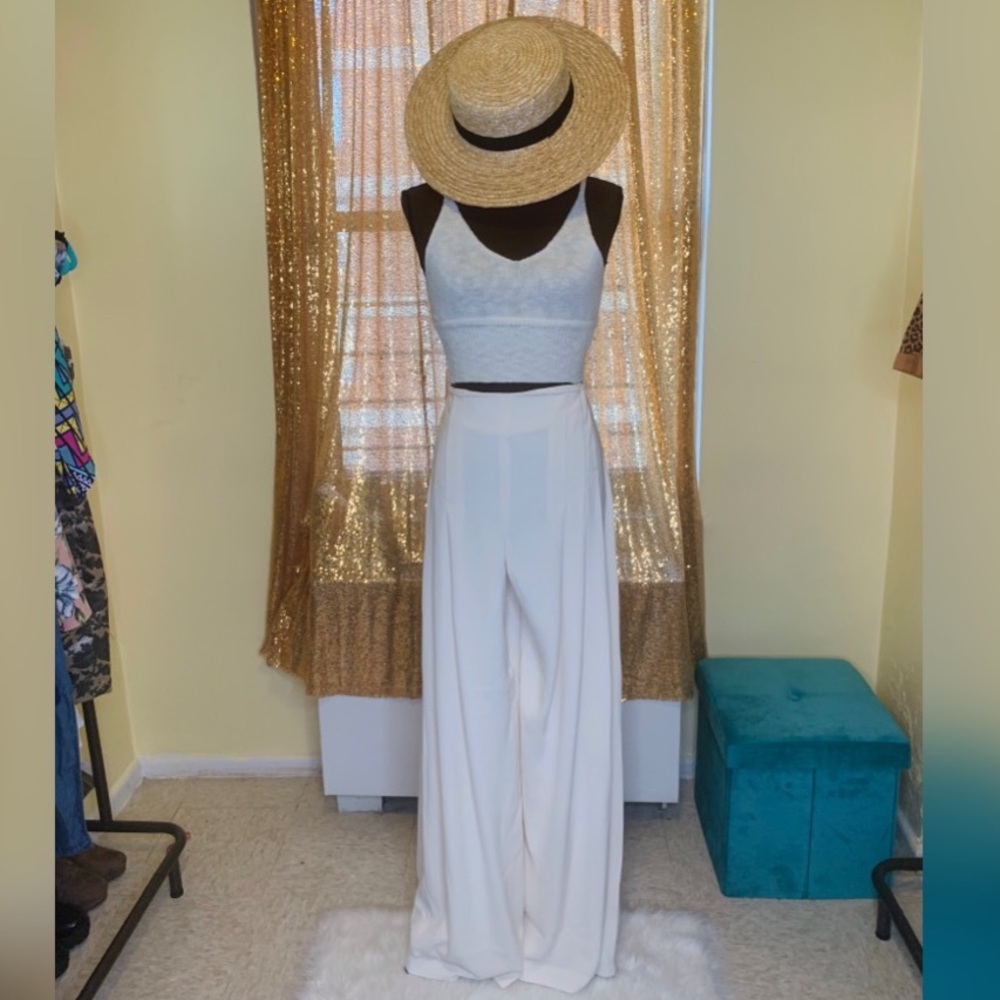 Wide Leg Pants Cream Size 10